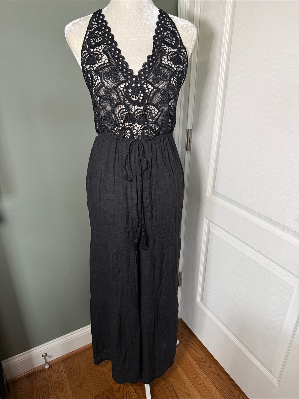 Indie Boutique NWT Black Crochet Wide Leg Jumpsuit Swim Cover Up